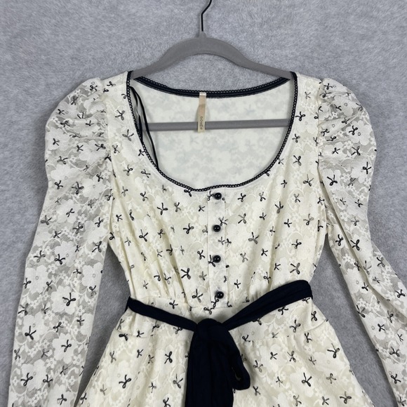 Poema Lace Fit Flare Dress Womens L Coquette Victorian Bows Dainty Fairy - Picture 3 of 11